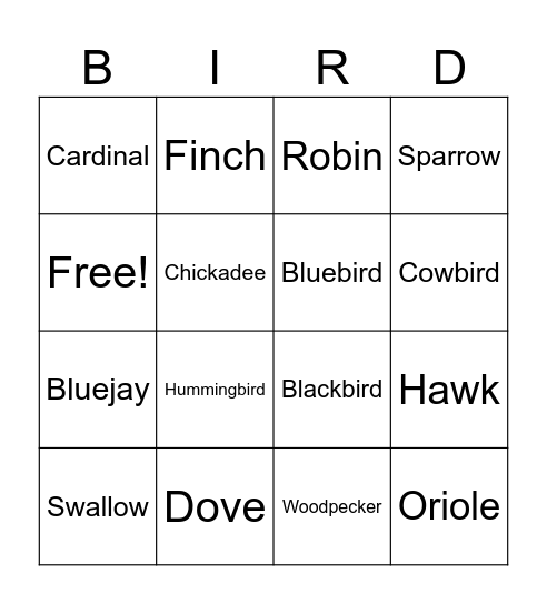 Bird Bingo Card