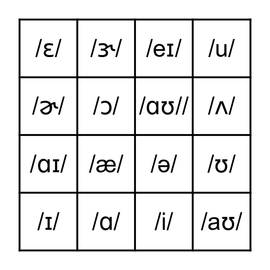 Phonetics - Vowels Bingo Card