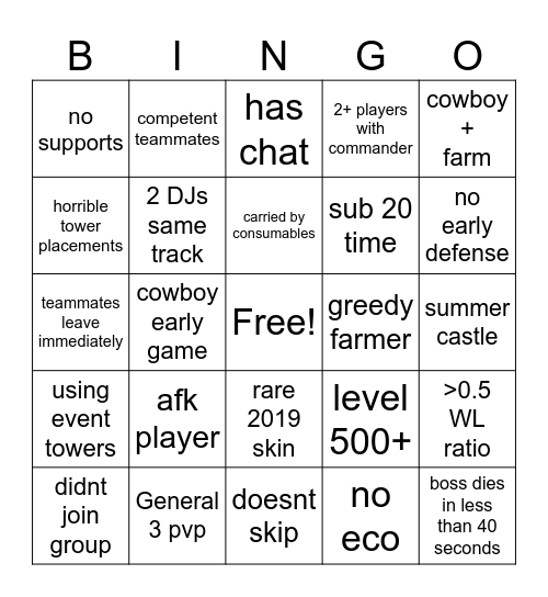Untitled Bingo Card