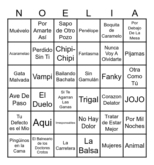 NOE BINGO Card