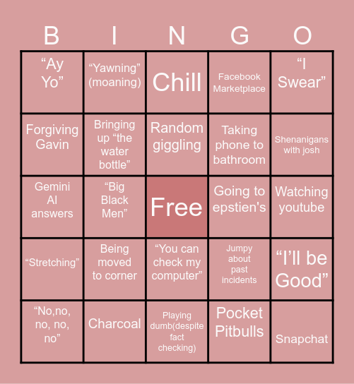 Jayden Bingo Card