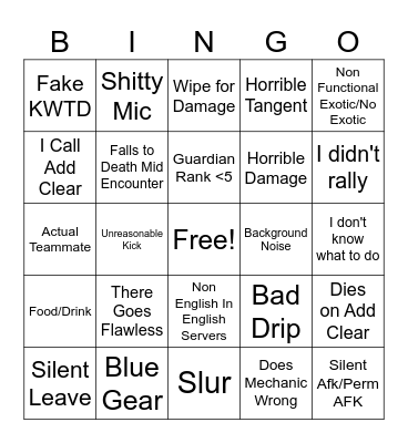 Lobotomy Finder Bingo Card