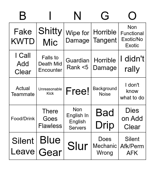 Lobotomy Finder Bingo Card
