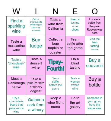 Raeven's Tipsy-Fourth Birthday! Bingo Card
