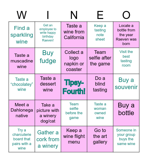 Raeven's Tipsy-Fourth Birthday! Bingo Card
