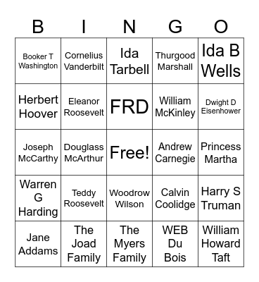 US History Bingo Card