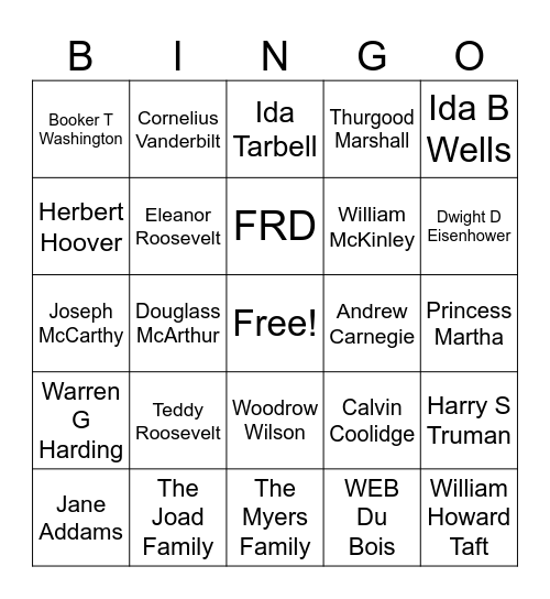 US History Bingo Card