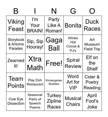 Third Grade Memories Bingo Card
