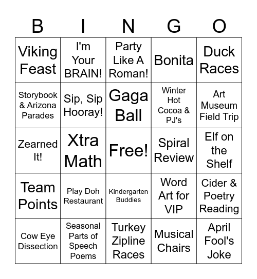 Third Grade Memories Bingo Card