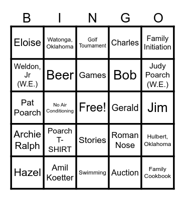 POARCH FAMILY BINGO Card