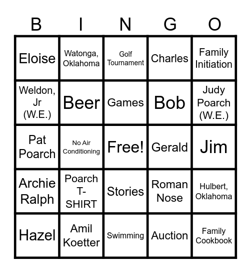 POARCH FAMILY BINGO Card