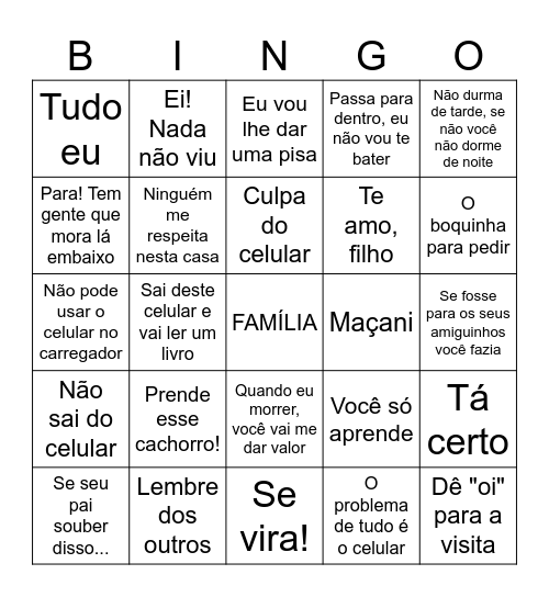BINGO DIA DA FAMÍLIA Bingo Card