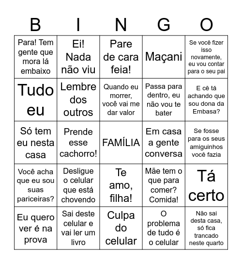 BINGO DIA DA FAMÍLIA Bingo Card