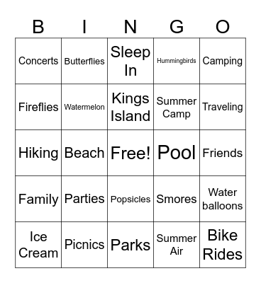 Summer Fun Bingo Card