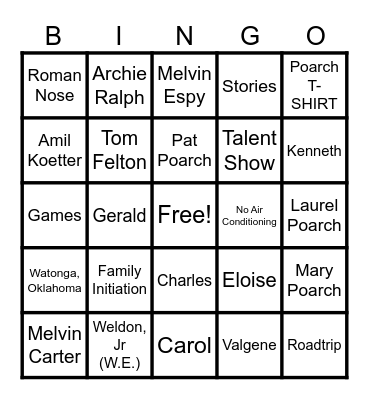 POARCH FAMILY BINGO Card