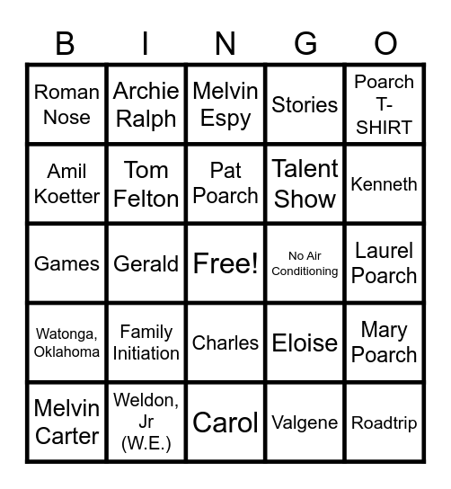 POARCH FAMILY BINGO Card