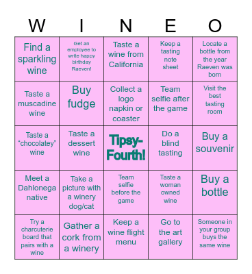 Raeven's Tipsy-Fourth Birthday! Bingo Card
