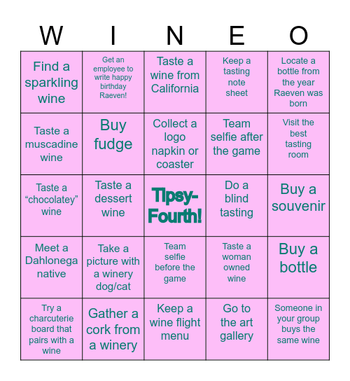 Raeven's Tipsy-Fourth Birthday! Bingo Card