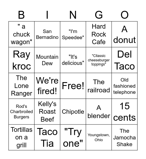 Tacos:Food that made America Bingo Card