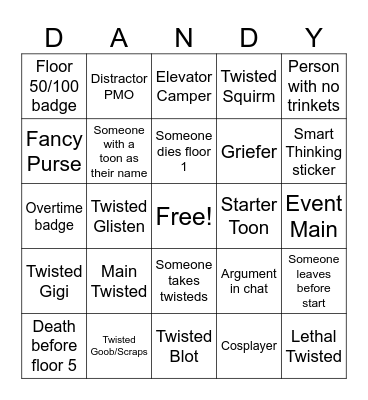 Dandys World Matchmaking Bingo Card