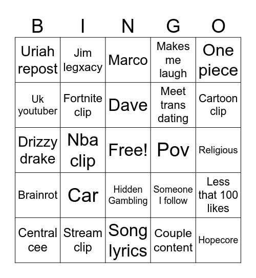 Untitled Bingo Card