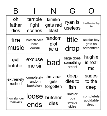 the boys finale Bingo Card