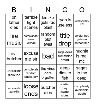 the boys finale Bingo Card