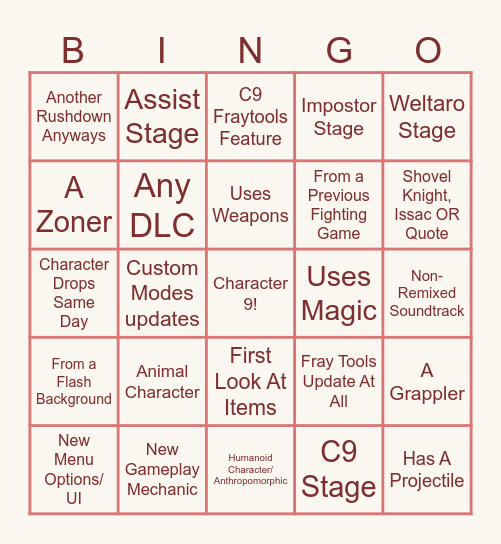 Character 9 Trailer! Bingo Card