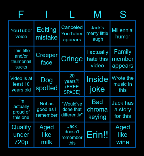 Jacksfilms 20th Anniversary Bingo Card