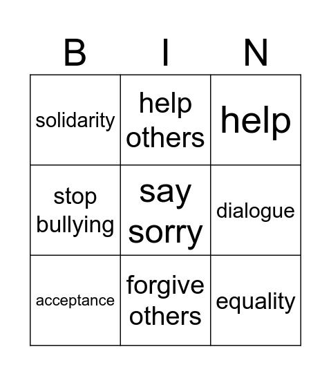 No violence week Bingo Card
