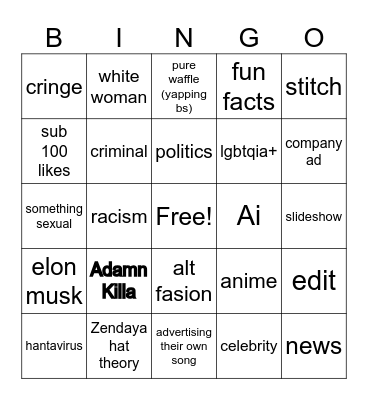 Tiktok Bingo Card