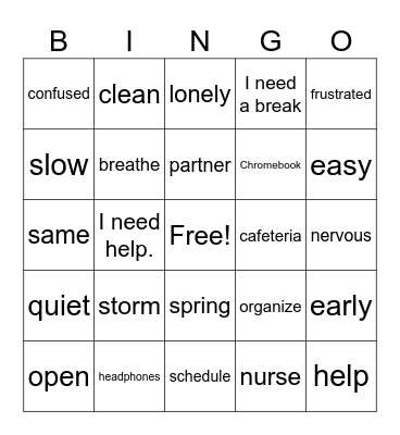 Vocabualry Bingo Card