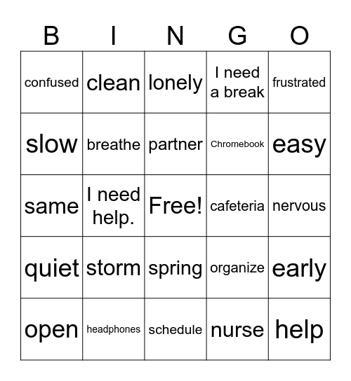 Vocabualry Bingo Card