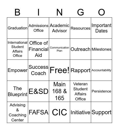 Enrollment & Student Development Bingo Card