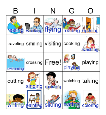 Present continuous Verbs Bingo Card