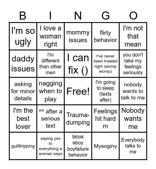 pick me dude Bingo Card