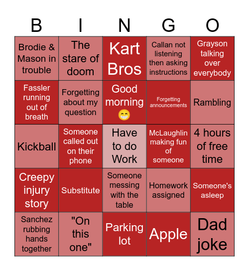 My Week Bingo Card