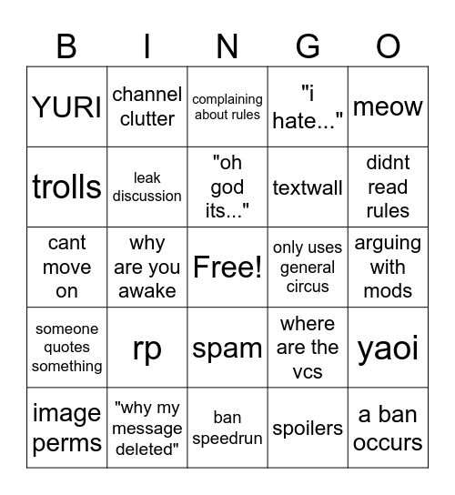 Server bingo Card
