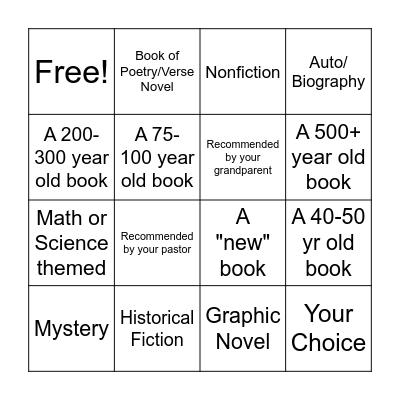 Providence Hall Summer Book Bingo Card