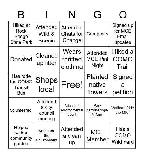 2026 MCE Columbia Bingo Card