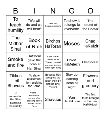 Shavuos! Bingo Card
