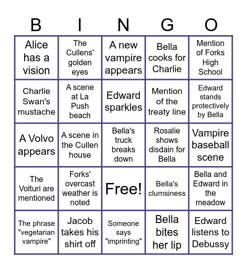 Twilight Bingo Card