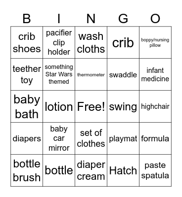 Baby Shower Bingo Card