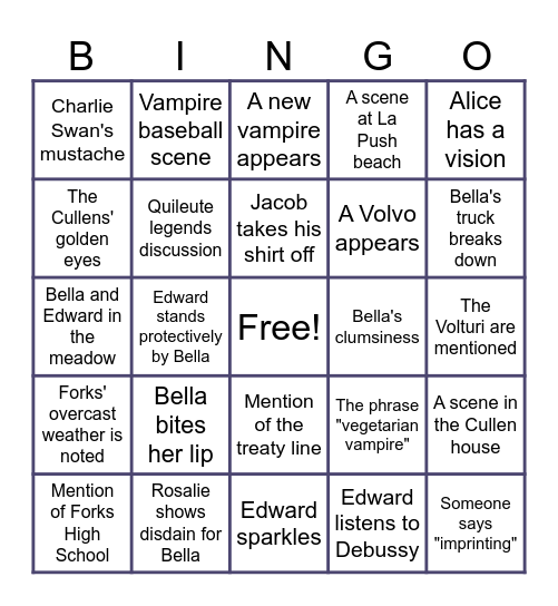 Twilight Bingo Card