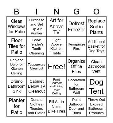 Household Tasks Bingo Card