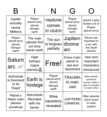 Solarball theory Bingo Card