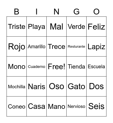 Spanish Final BINGO Card