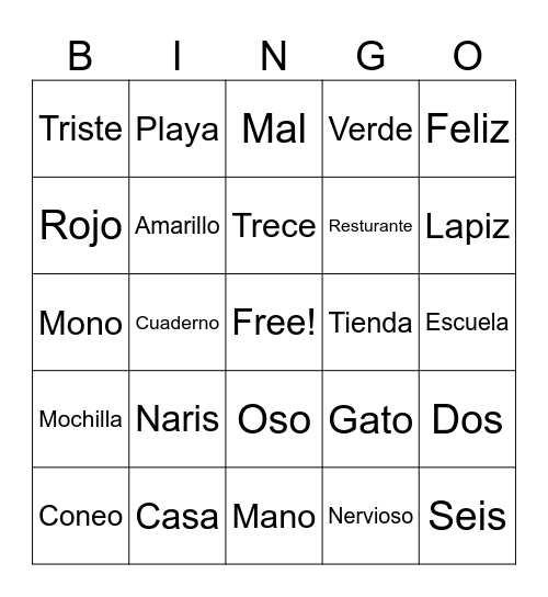 Spanish Final BINGO Card
