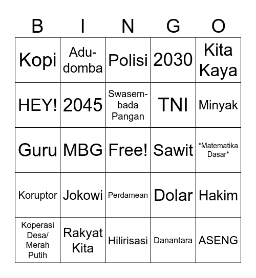 What will our Mr. Presiden says during his Next Speech? Bingo Card