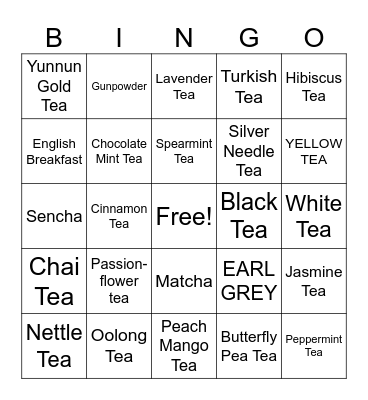 International Tea Day - May 21st Bingo Card